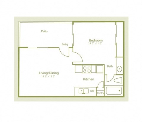 2D photo of A1 floor plan at 480sqft, 1 bed and 1 bath, at Westdale Parke Apartments in Austin, TX